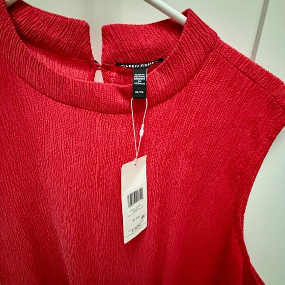 NWT EILEEN FISHER Woven Plisse Mock Neck Dress Red XL - Picture 3 of 5